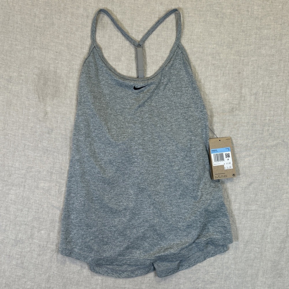 Nike Women Dri-Fit Training T-Back Tank Top Gray Medium
